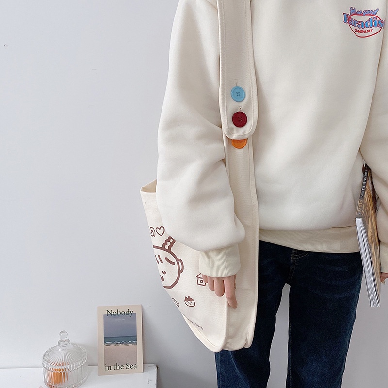 Túi Xách Canvas Sức Chứa Lớn Thiết Kế Đơn Giản Thời Trang Nhật Hàn Cho Nữ