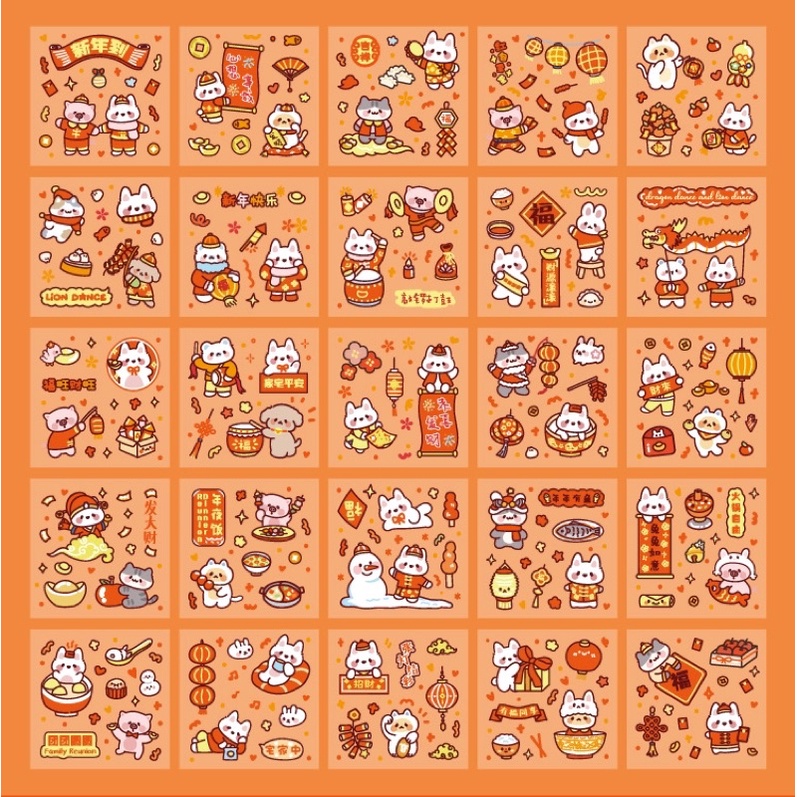 Sticker cute/Set 10 tấm hình dán Happy New Year Tết 2023 dễ thương trang trí sổ planner bullet journal Tẻn Tẻn