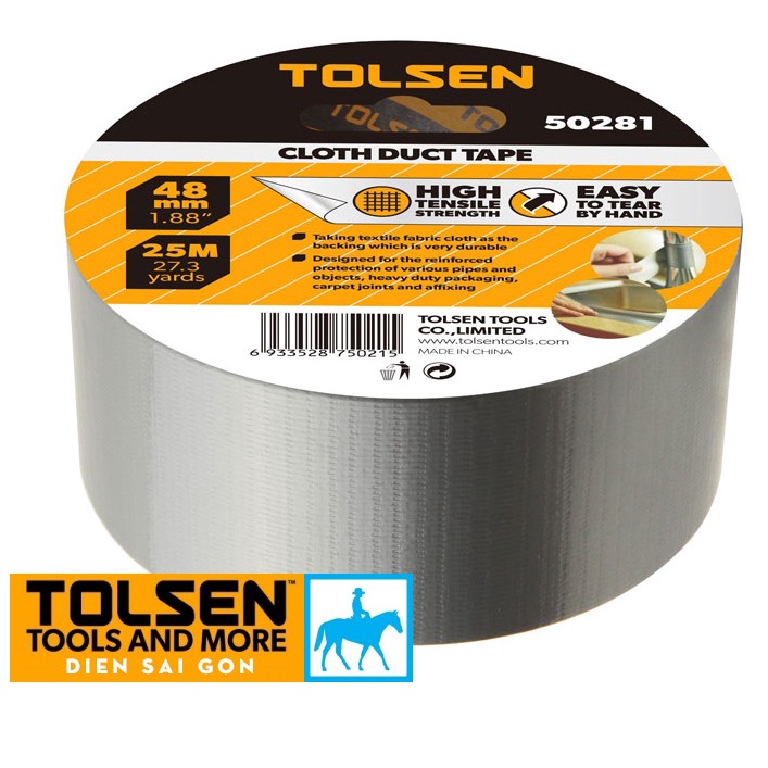 BĂNG KEO VẢI SIÊU DÍNH 48mm x 25m DUCT TAPE Tolsen 50281