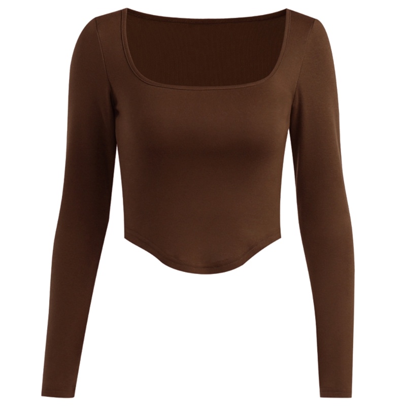 Áo Thun Tay Dài Cổ Chữ U Màu Sắc Đơn Giản Quyến Rũ Cho Nữ