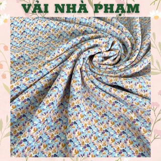 Lụa mango hoa nhí nền xanh nhạt - khổ 1.5m - vải nhà phạm
