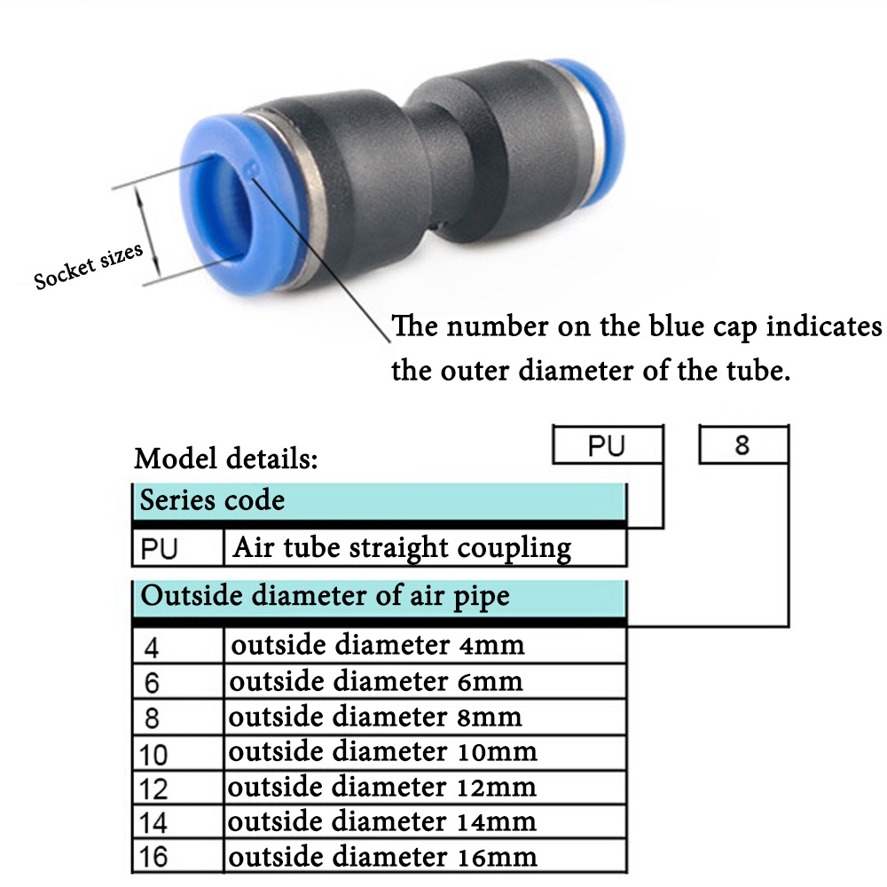 Khớp Nối Hai Chiều Bằng Nhựa PU4-16mm Chuyên Dụng van khí nén van xả khí nén