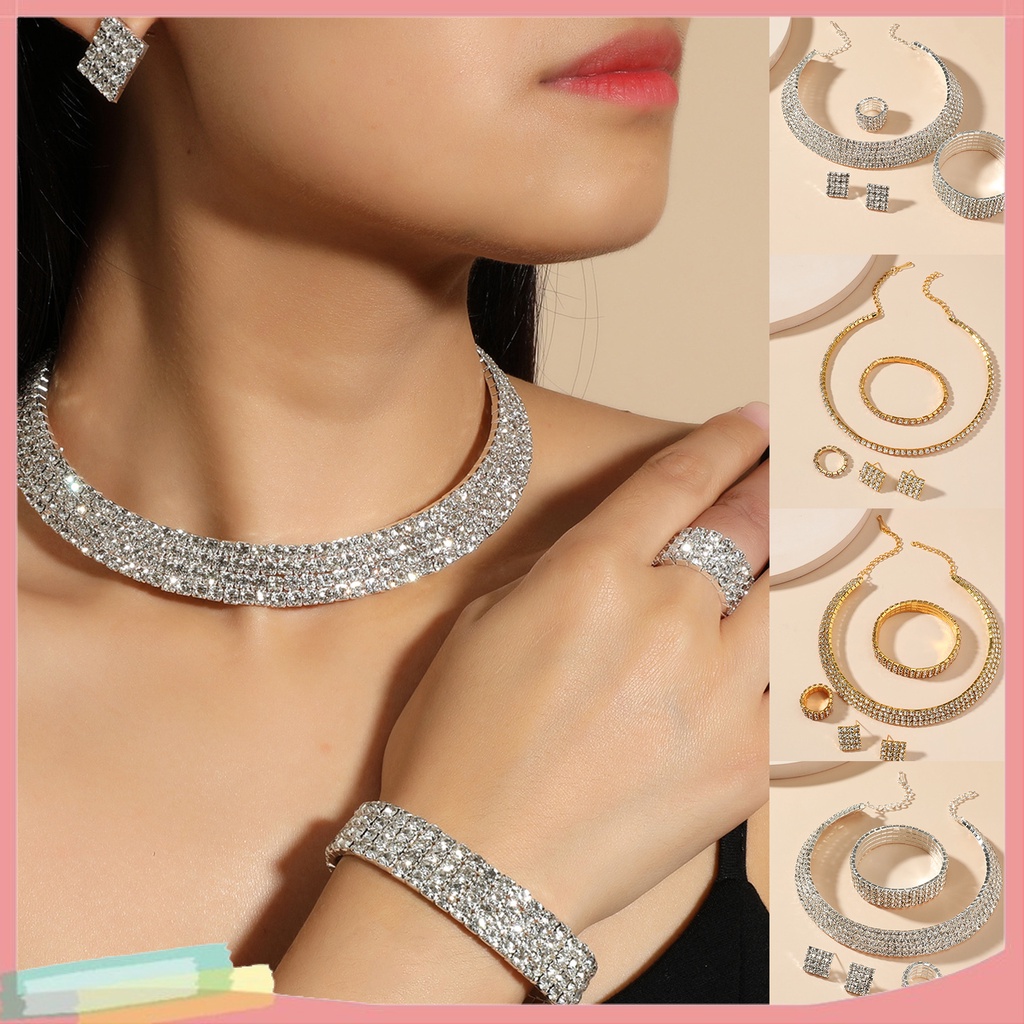 Bộ trang sức 4 món đính kim cương giả thời trang cho nữ