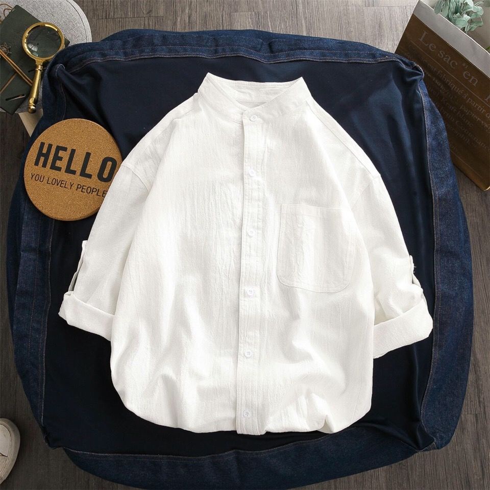 M-5XL Áo Sơ Mi Tay Ngắn 7 Tấc Vải Lanh Kiểu Nhật Hàn Cá Tính Cho Nam