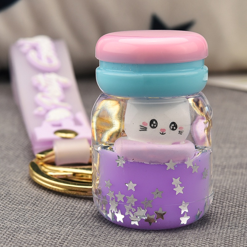 Móc Khóa Hình Chai Sữa Chua Kim Tuyến Lấp Lánh Bằng Acrylic Dễ Thương