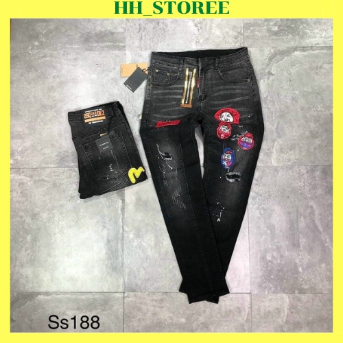 Quần jean nam dài rách xước phối dây kéo lệch vàng thêu logo ông địa siêu hot trend mẫu mới chuẩn hàng shop