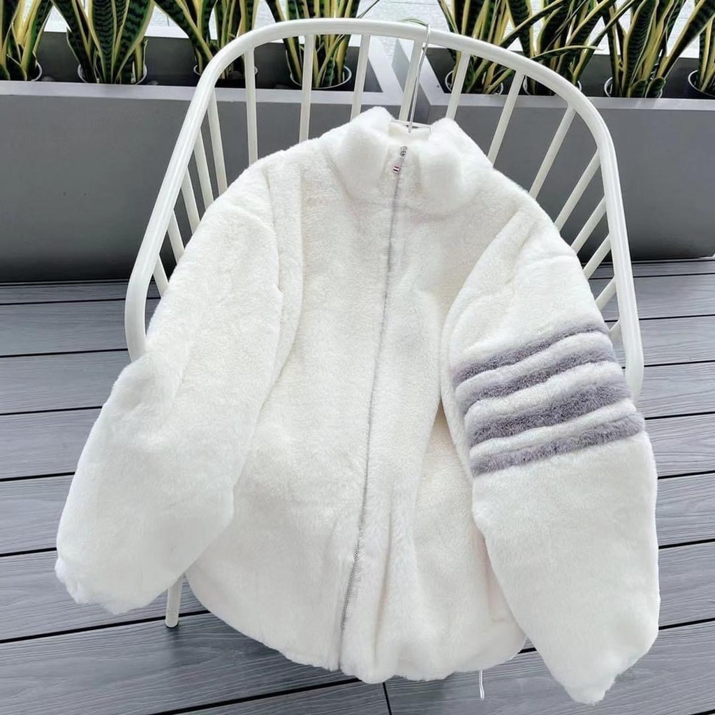 Áo Khoác Lông Cừu 2 Lớp Dày Dặn Phối Kẻ Sọc Tay, Phong Cách Trẻ Trung Năng Động Fom Nam Nữ Trend