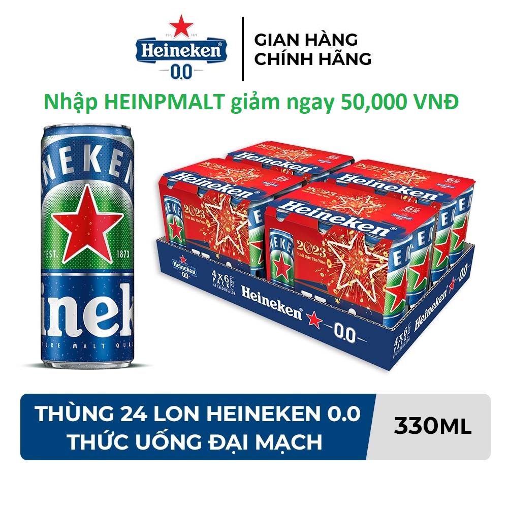 HỎA TỐC HCM - Thùng 24 lon Thức uống đại mạch Heineken 0.0 330ml/lon - Bao bì Xuân