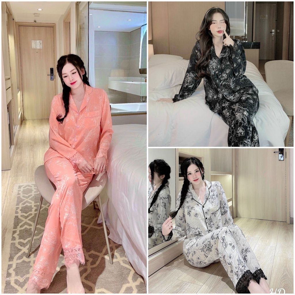 Bộ Bồ Ngủ Lụa Mango, Bộ Pijama Phối Ren PR01