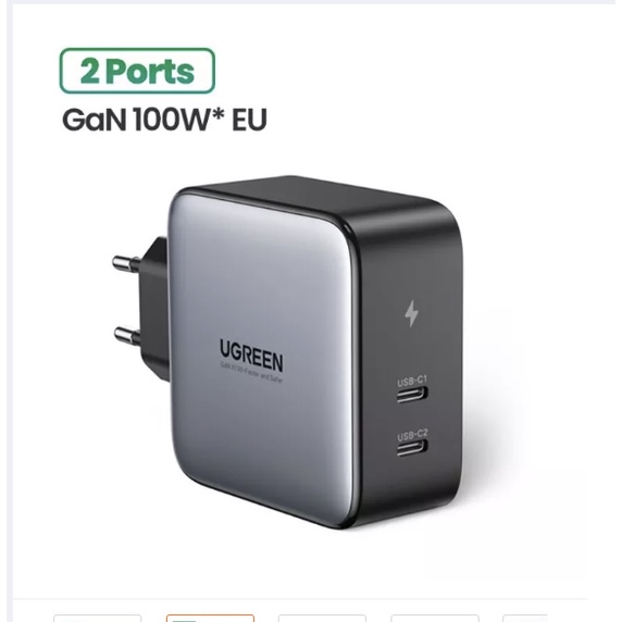 Sạc nhanh UGREEN chính hãng 100W Gan 2 ports
