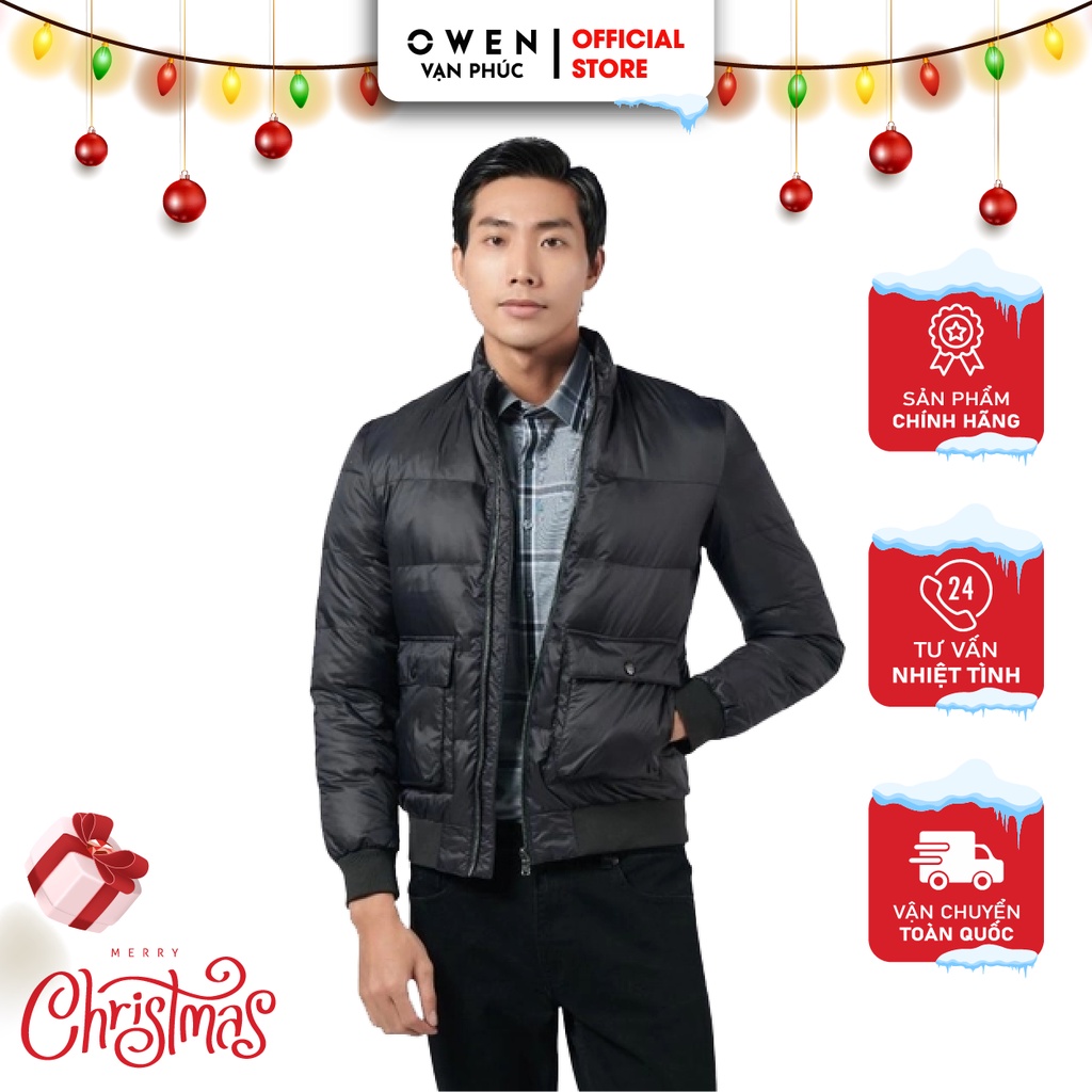 Áo Khoác Phao Nam OWEN JK220711 Jaket Đen Có Túi Cổ Đứng Bo Tay Giữ Nhiệt Chống Thấm Nước Tiện Dụng Dễ Phối Đồ