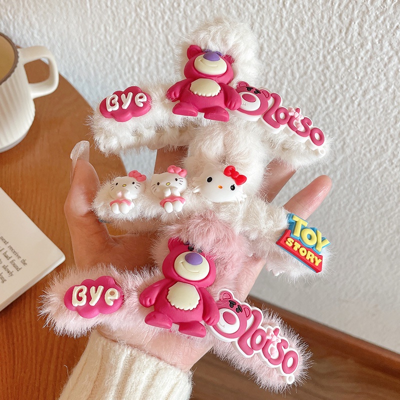 Disney Kẹp Tóc Hình Chú Gấu / Dâu Tây Phủ Lông Dễ Thương Thời Trang Hàn Quốc Cho Nữ