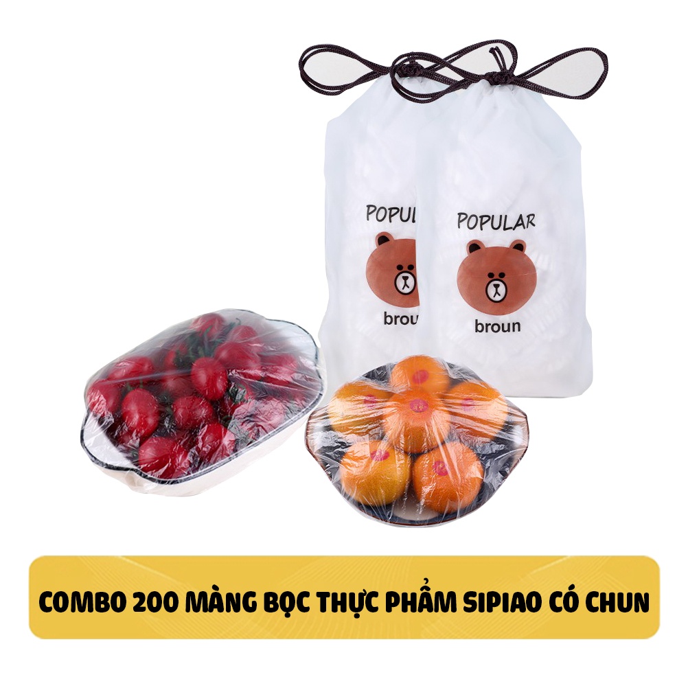 Combo 100 màng bọc thực phẩm SIPIAO có chun co dãn tái sử dụng được kèm túi gấu.