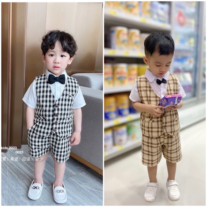 Set vest công tử kẻ sọc cho bé trai 1 tuổi đến 6 tuổi 4 chi tiết