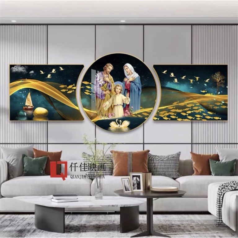 Tranh Công Giáo Tráng Gương Treo Tường Chúa Giêsu và Đức Mẹ/ Gia đình Thánh Gia Bình An Làm Quà Tân Gia Phòng Ngủ Khách