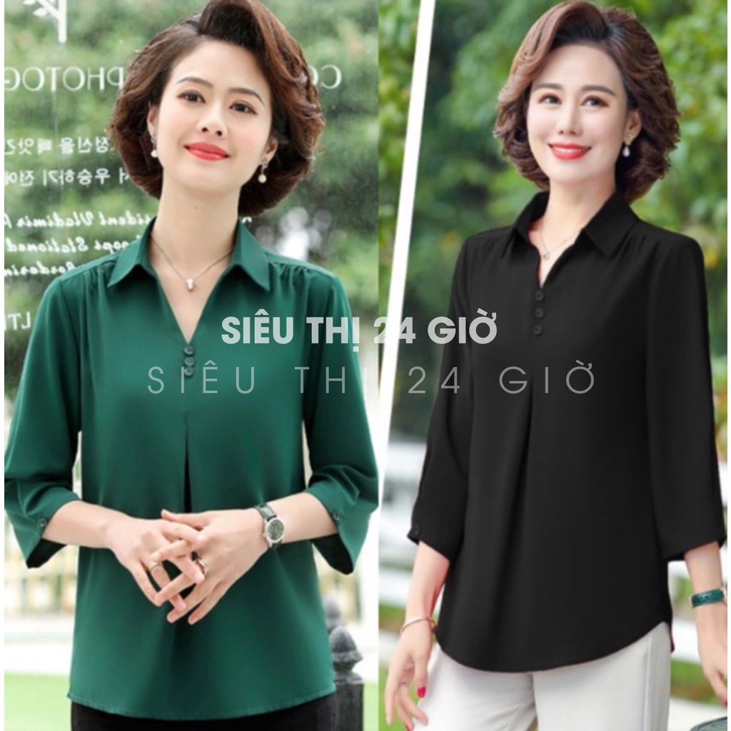 Áo lụa trung niên cổ sơ mi tay lỡ tặng mẹ form rộng bigsize đến 90kg Siêu thị 24 giờ SMH.59