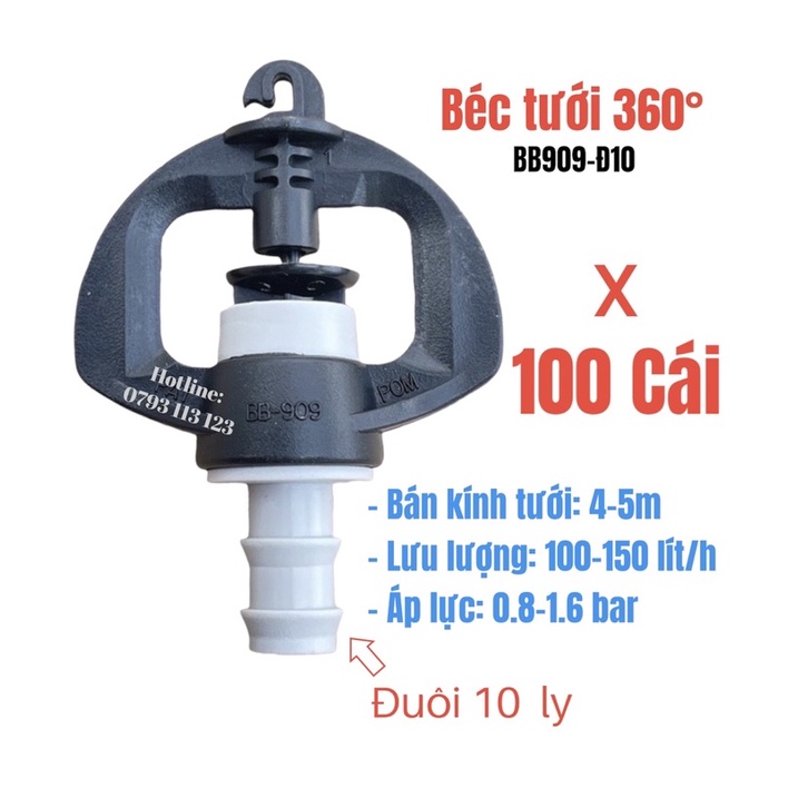 100 Béc tưới nhỏ kiểu Australia tưới 360 độ đuôi 10 ly