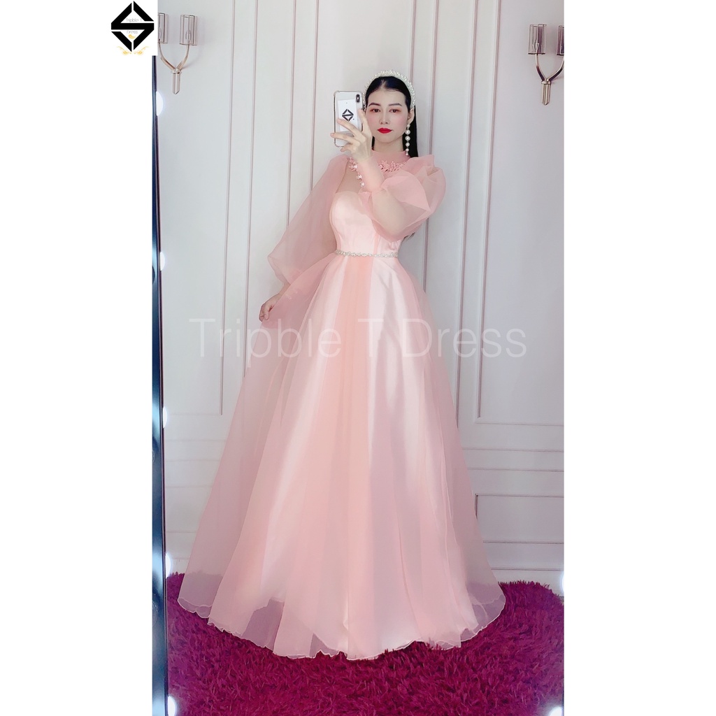 Đầm maxi măc cưới TRIPBLE T DRESS cho dâu xinh đi bàn nhẹ nhàng phối ren cổ - size S/M/L - MS314V