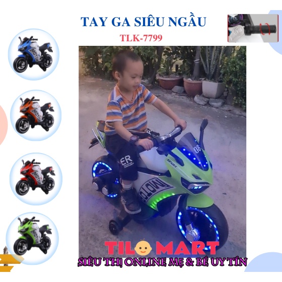 Siêu xe tay ga, xe moto điện cho bé TILO KIDS TLK-7799 có 2 chỗ ngồi, hệ thống đèn led, sử dụng tay ga siêu ngầu