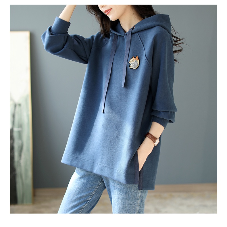 Áo Hoodie Màu Trơn Dáng Rộng Xẻ Tà Thời Trang Mới 2023 Cho Nữ