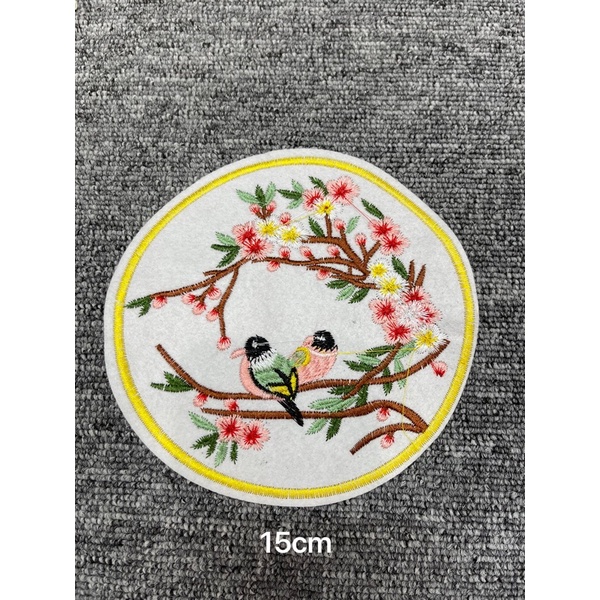 Patch vải ủi nhiệt hình thêu tròn 2chim gắn áo cách tân cực xinh