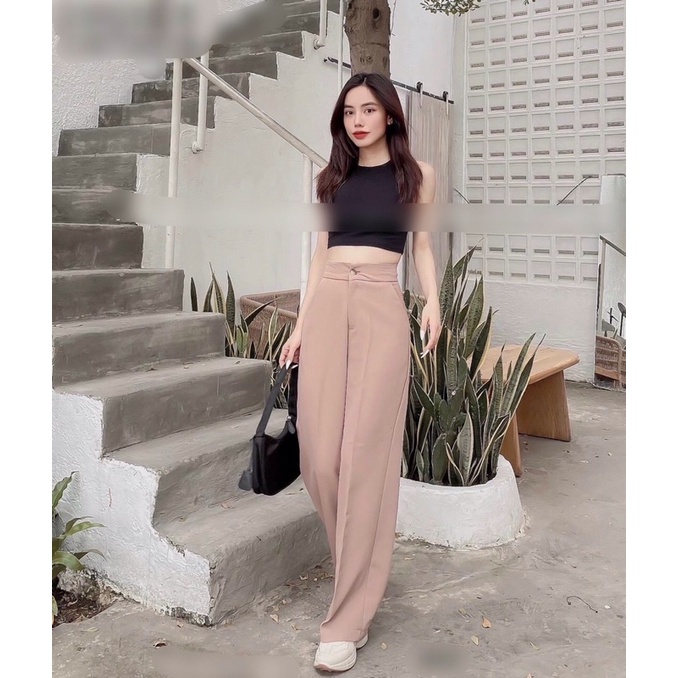 QUẦN TÂY SUÔNG ỐNG RỘNG DÁNG DÀI 1 cúc lưng siêu cao- hình thật trải sàn