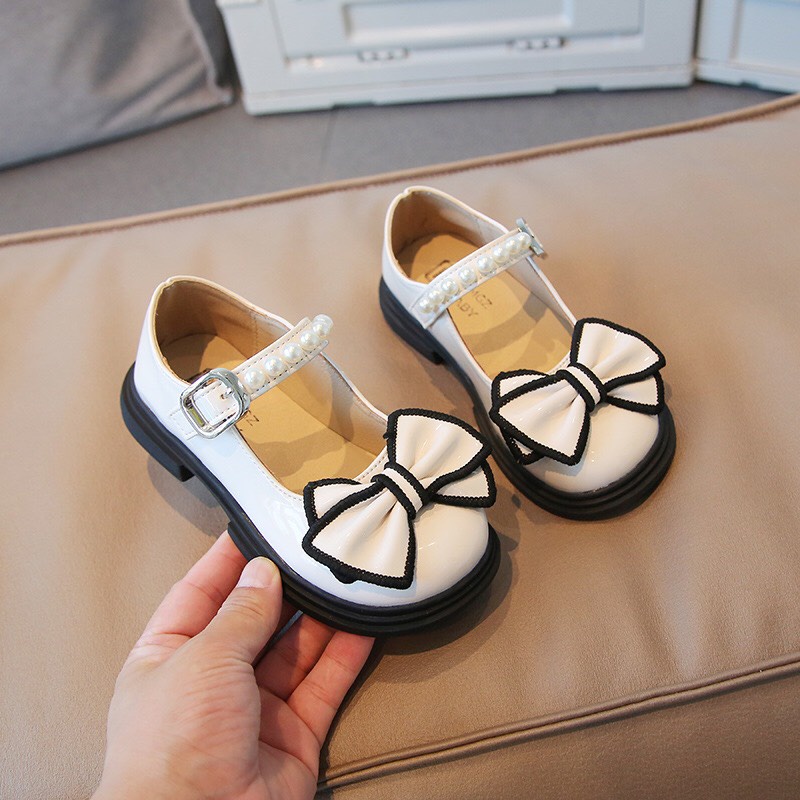 Giày Búp Bê Công Chúa mgbaby - Giày Bệt Vintage Đính Nơ Bản Lớn,Có Quai Ngang Đính Ngọc Điệu Đà mã 2205 (sz23-sz35)