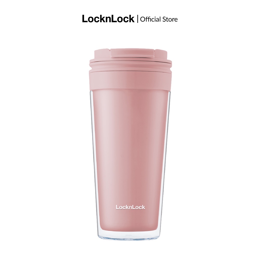 Ly nhựa 2 lớp nắp bật Lock&Lock Bucket cold cup 580ml - 2 màu hồng, vàng - HAP519