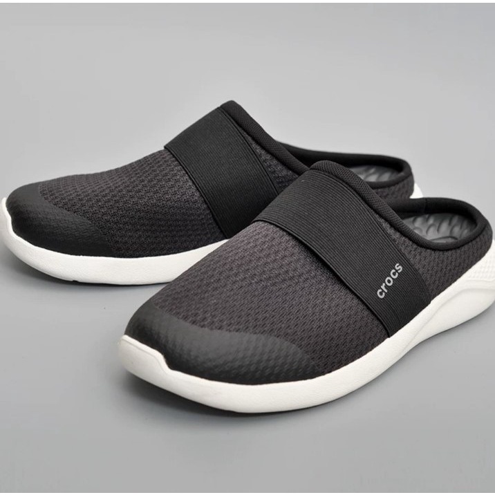 Giày lười crocs, chống hôi chân, đế nhựa, bề mặt vải lưới, Literide Mesh Mule slip on cho nam màu đen