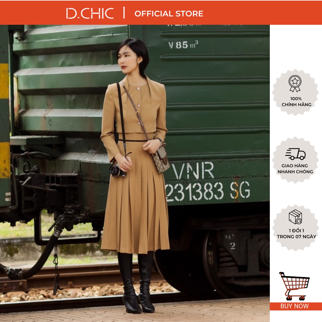 Chân váy midi xếp ly phối dây eo D.CHIC MS: 382669