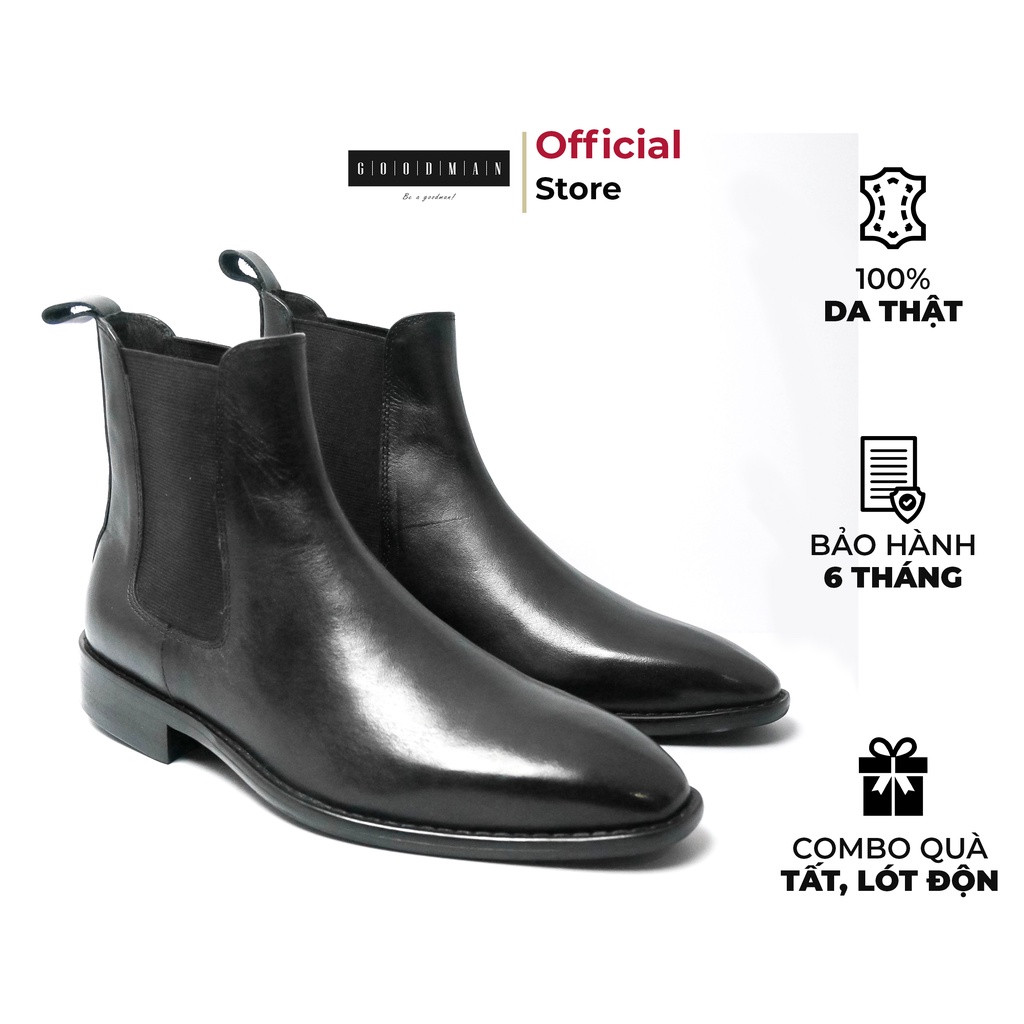 Giày da nam cổ cao màu đen GOODMAN lịch lãm Chelsea boots classic Đế phíp gỗ GM CBCĐG-Đ
