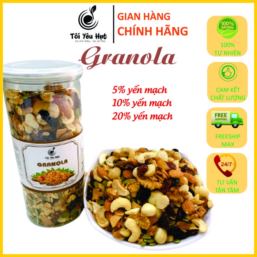 Ngũ cốc ăn kiêng granola siêu hạt không đường mix 7 hạt 500g giảm cân,tăng cơ, bà bầu, tập gym, ăn healthy-Tôi Yêu Hạt