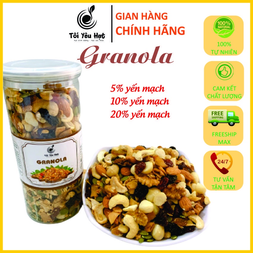 Ngũ cốc ăn kiêng granola siêu hạt không đường mix 7 hạt 500g giảm cân