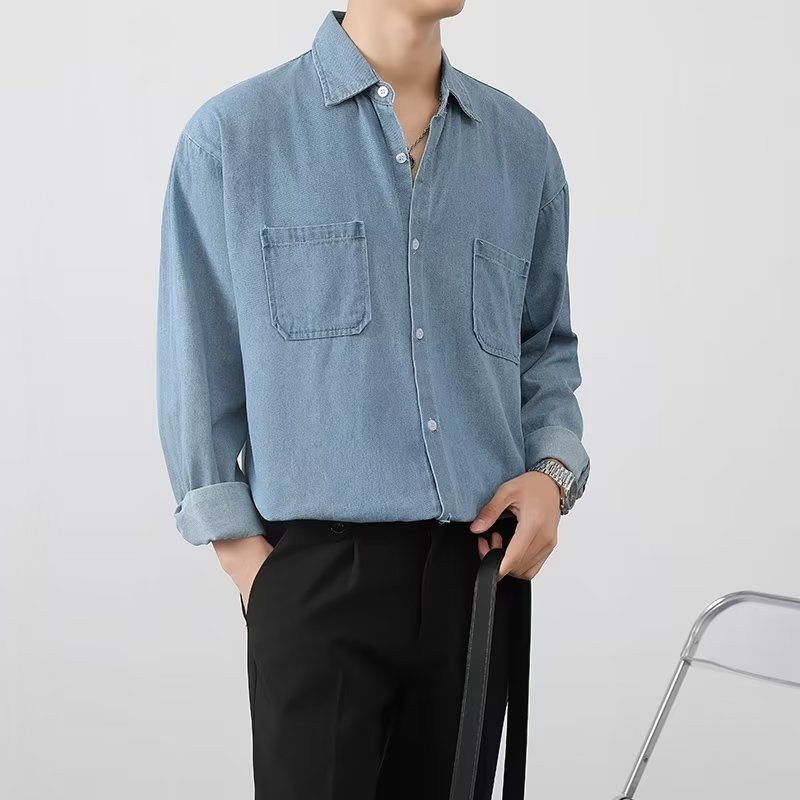 Áo Sơ Mi denim Tay Dài Dáng Rộng Phong Cách Hàn Quốc Đơn Giản Thời Trang Mùa Thu Cho Nam Giới Có Size m-3xl