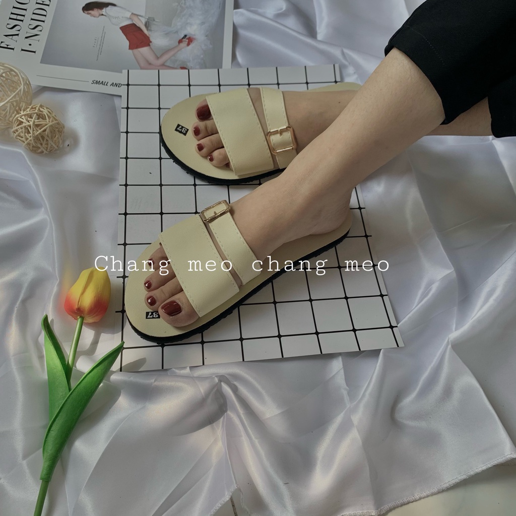 Dép quai bản to màu kem
