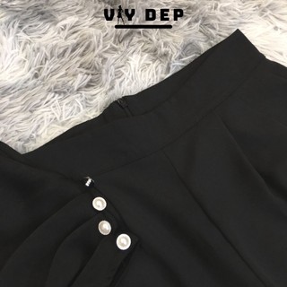 Set lụa cúc vai đen trắng sang trọng cao cấp