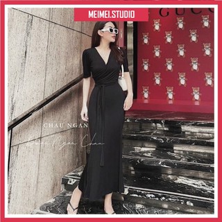 Đầm thun cổ chéo đuôi cá, maxi Váy Đầm ôm body chất cotton mát | V0001 | MeiMei Studio