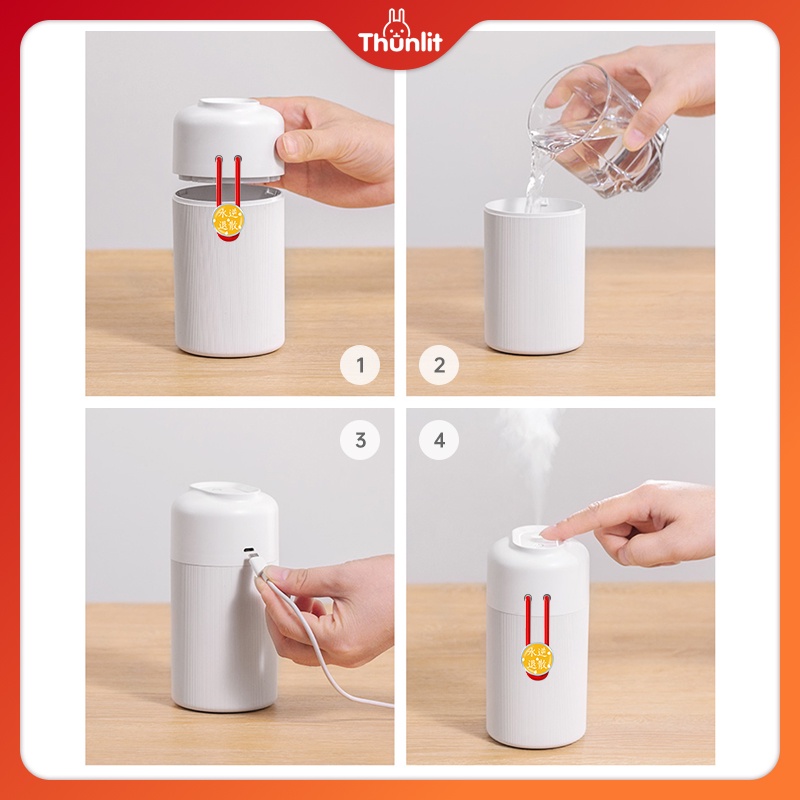 Máy phun sương tạo độ ẩm di động để bàn Thunlit 350ml áp dụng cho bàn học tập văn phòng Gradient 7 màu Máy lọc không khí nhẹ RGB Giáng sinh và năm mới