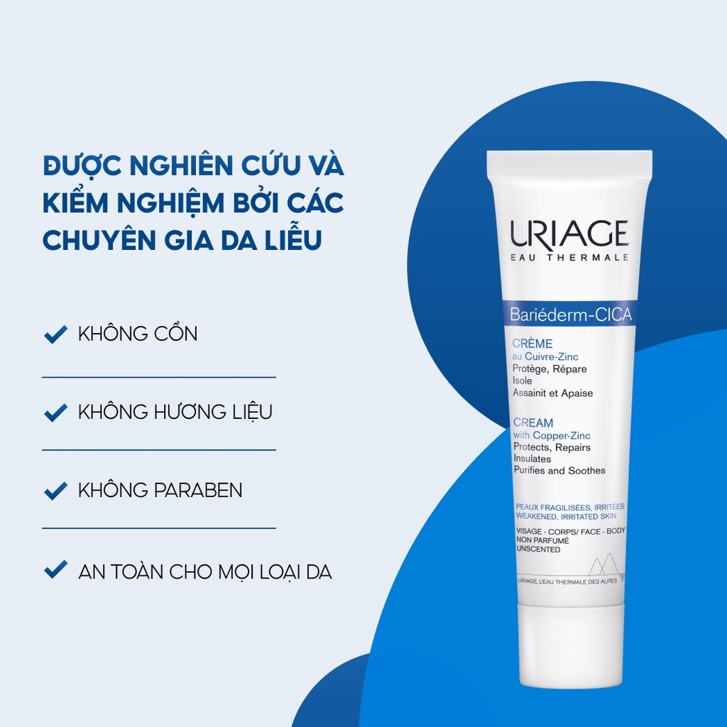 Kem làm dịu, làm lành và phục hồi da tổn thương URIAGE BARIÉDERM CICA-CRÈME 15ML/40ml