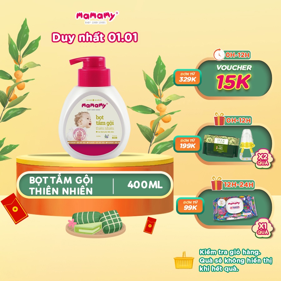 Bọt tắm gội thiên nhiên siêu kháng khuẩn dưỡng ẩm Mamamy Blueberry/Fancy/Floral/Rashberry bảo vệ làn da bé 400ml