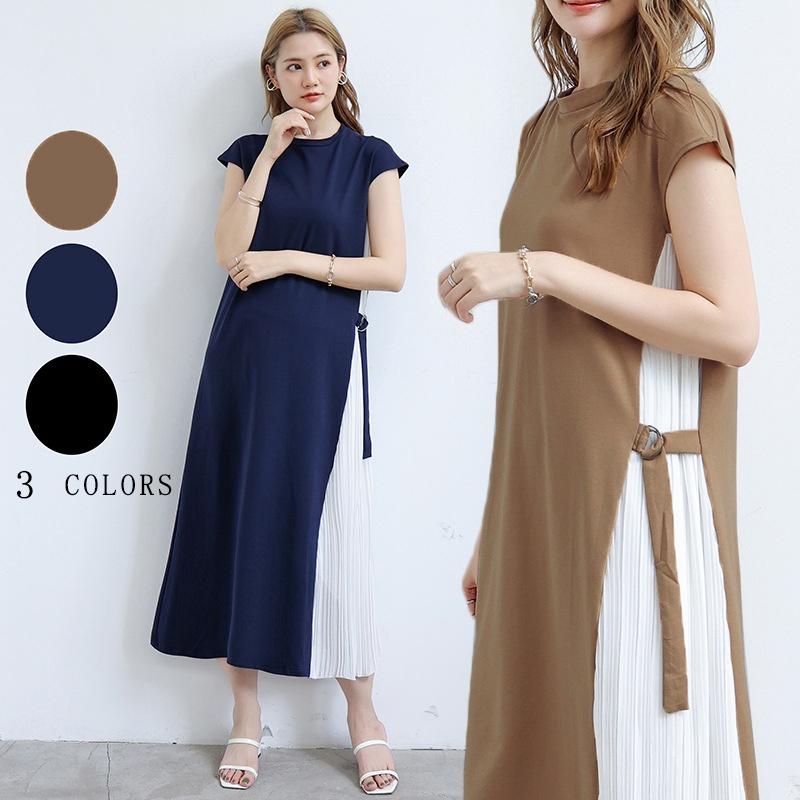 Váy đầm nữ xếp ly midi cổ tròn váy trơn màu thanh lịch trẻ trung mã VAV0332