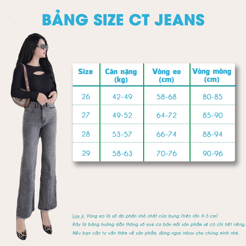 Quần Jean Nữ Suông Rộng Xám Trơn Khuy Lệch Cạp Cao co dãn CT JEANS