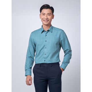 OWEN - Áo sơ mi dài tay Owen Slimfit Chất sợi tre màu xanh kẻ 220924