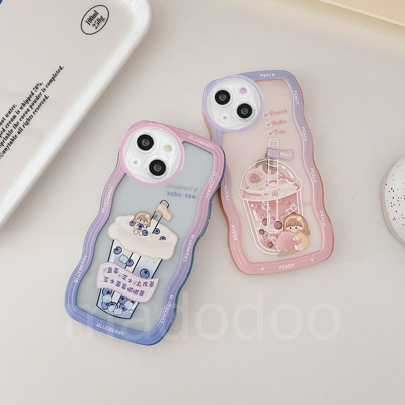 Soft Casing Samsung Galaxy A54 A34 A24 A14 A04 A12 A73 A53 A52 A52S A33 A32 A23 A72 A22 A13 4G 5G A03S A02S A11 A02 A03 A51 A50 A50S A30S A20 A30 A20S A10S A21S M12 M22 M32 M11 M02 Cute Wave Edge Cartoon Blueberry Peach ice Cream Milk Tea Girl  Case BW 19