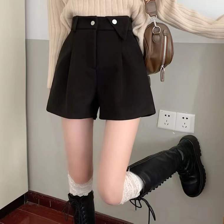 Quần ngắn SUXI ống rộng màu trơn lưng cao thời trang thu đông cho nữ