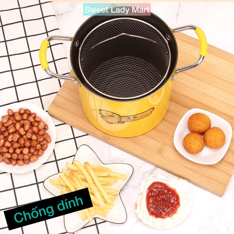 Nồi Chiên Ngập Dầu Chống Dính Kèm Giỏ Lọc Dầu Loại Xịn Chính Hãng Con Vịt Vàng