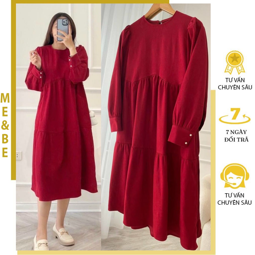 VÁY BẦU CÔNG SỞ CHẤT NHUNG TĂM ĐẸP DÀY DẶN DÁNG SUÔNG FORM RỘNG - ĐẦM BẦU DỰ TIỆC THU ĐÔNG DÀI TAY