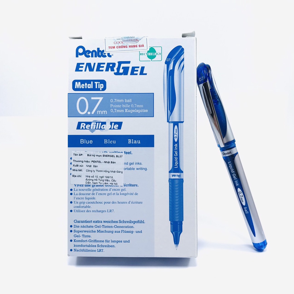 Bút ký Pentel energel  Liquid Gel Ink nét 0.5/ 0.7/ 1.0mm mực xanh/ đỏ/ đen, ruột thay thế