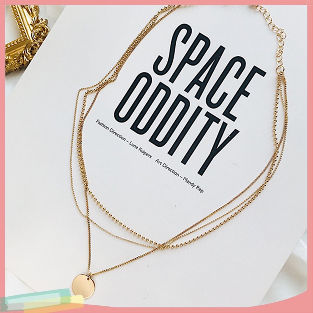 Dây chuyền ngắn nhiều lớp mặt hình đồng xu tròn thời trang dành cho bạn nữ