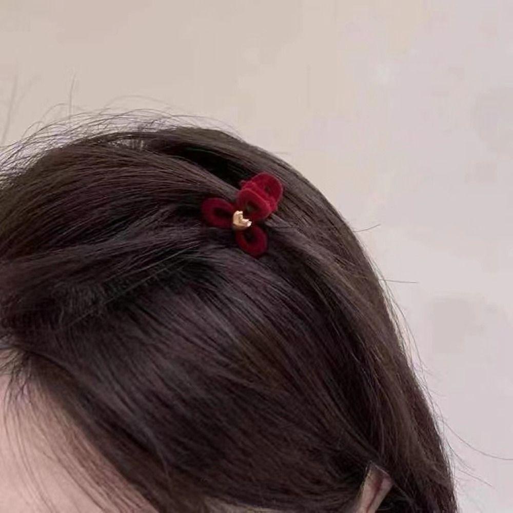 Kẹp Tóc Càng Cua Mini Hình Trái Tim Dễ Thương Bằng Vải Nhung Phong Cách Retro Dành Cho Bạn Nữ
